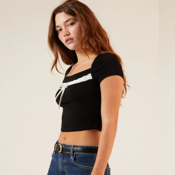 Est. PAC 1980 Sabrina Tie Front Square Neck Crop Top Women's Size Large NWT - Picture 2 of 5